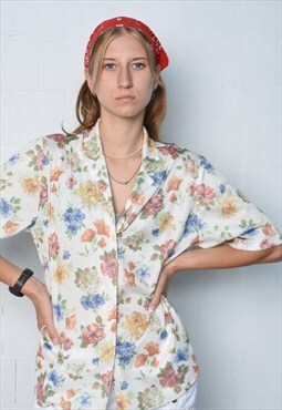Vintage 80s Floral print short sleeve blouse shirt top paste