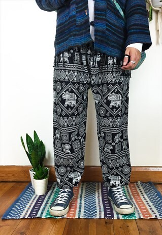 FAIRTRADE BLACK ELEPHANT HIPPIE HAREMS / TROUSERS