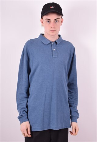 FILA MENS VINTAGE POLO SHIRT LONG SLEEVE XL BLUE 90'S