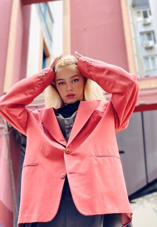 VINTAGE 80'S DARK PINK TWO BUTTON SINGLE BREASTED BLAZER