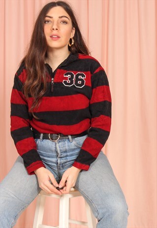 VINTAGE 90S 1/4 ZIP FLEECE IN STRIPE PATTERN