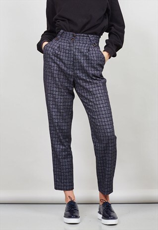 SUPER HIGH WAISTED BOYFRIEND VINTAGE TARTAN TROUSERS