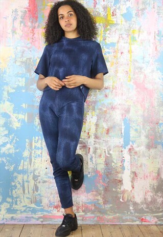 LEGGINGS & BOX TOP CO-ORDINATES IN BLUE SPONGE PRINT