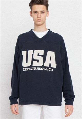 VINTAGE NAVY LEVI'S V-NECK PULLOVER SWEATSHIRT
