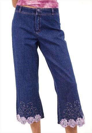 Vintage Y2K Jeans with Floral Lace 