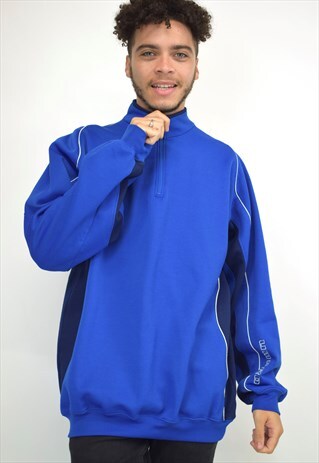 VINTAGE 90S UMBRO BLUE BLACK 3/4 ZIP SWEATER