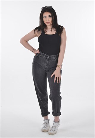 LEVI'S 550 HIGH WAISTED BLACK DENIM JEANS 28/31