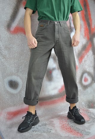 VINTAGE GREY DENIM STRAIGHT CLASSIC JEANS TROUSERS