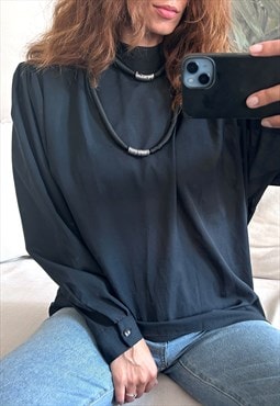 90s black Minimal Sheer Blouse - L - XL