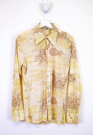 VINTAGE PATTERN SHIRT YELLOW LIGHT CUBAN SUMMER SHIRT