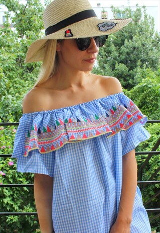 DRESS ETHNIC MULTICOLORED EMBROIDERY