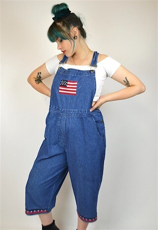 VINTAGE 90'S DENIM AMERICAN FLAG DUNGAREES