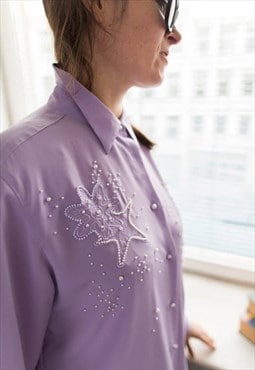 Vintage 80's Lilac Pearl Beaded Shirt