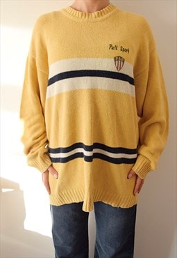 Vintage 90s Pull and Bear Striped Jumper Yellow 