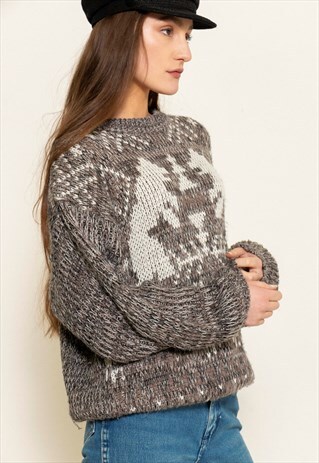VINTAGE 80'S GREY NORDIC STYLE KNIT JUMPER