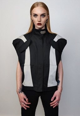 Sleeveless utility jacket futuristic raver vest cyber punk