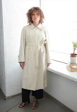 Vintage Cream Shimmering Belted Trench Style Coat