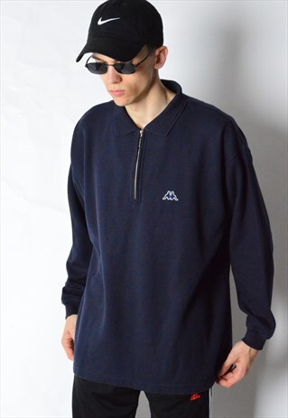 VINTAGE 90S NAVY BLUE MINIMALIST 1/3 ZIPPER KAPPA SWEATSHIRT