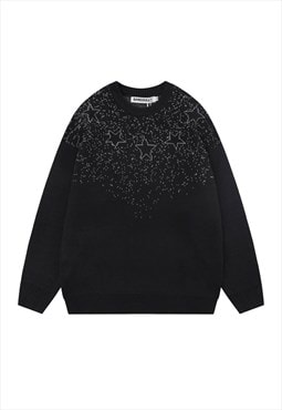  Star sweater knitted galaxy jumper skater top in black