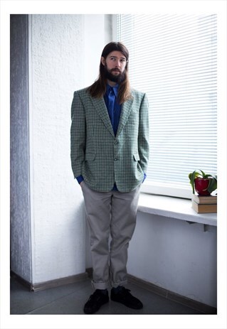VINTAGE 80'S GREEN CHECKED WOOL BLAZER