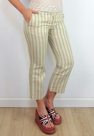 VINTAGE 90'S STRIPED 3/4 FLARED LINEN CAPRIS / TROUSERS