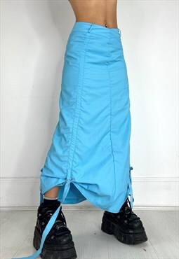 Vintage 90s Maxi Skirt Tassel Ruched Cyber Rave Long Y2k 00s