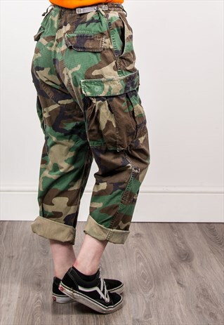 RETRO 90'S GREEN CAMO PATTERN GRUNGE ARMY CARGO PANTS
