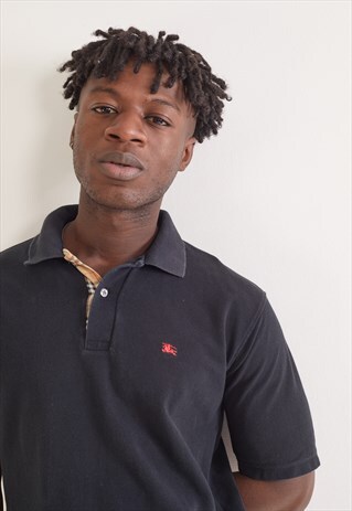 VINTAGE BURBERRY SHORT SLEEVE POLO TOP BLACK