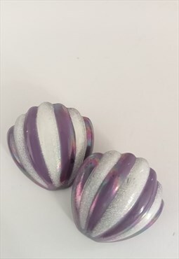 Vintage lilac/white candy striped glittery metal earrings