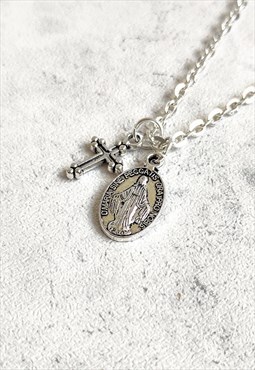 Cross Virgin Mary Charm Necklace