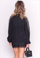 BLACK CARDIGAN WITH PEARL EMBELLISHED SHOULDERS