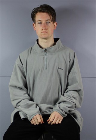VINTAGE REEBOK 1/4 ZIP SWEATSHIRT IN GREY WITH EMBROIDERED L