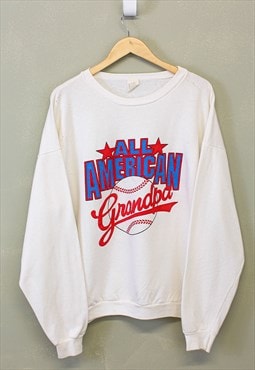 Vintage American Baseball Sweatshirt White With Sports Print