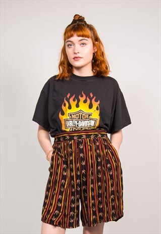 90'S VINTAGE STRIPED FLORAL PATTERN SUMMER SHORTS CULOTTES