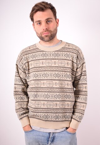 MENS VINTAGE JUMPER SWEATER LARGE BROWN 90S