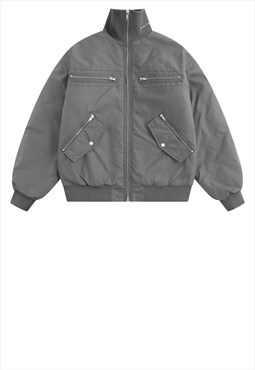 Grunge bomber jacket raised utility gorpcore puffer in grey