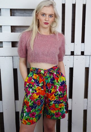 FLORAL HIGHWAISTED 90'S BELTED SUMMER SHORTS