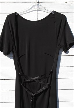 Vintage black open low cut back dress.