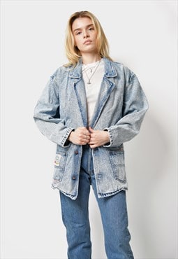 Vintage 90s denim jacket for women Retro 80s acid bleached