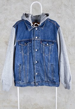 Levi's Denim Jacket Hoodie Blue Grey Men's Large