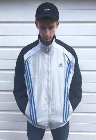 MENS ADIDAS JACKET BLUE GREY ZIPPER SPORTSWEAR TOP COAT