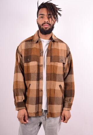 WOOLRICH MENS VINTAGE OVERJACKET MEDIUM BROWN CHECK 90S