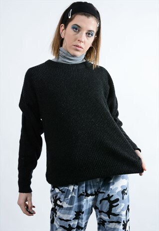 VINTAGE CHUNKY KNITTED JUMPER IN GREY