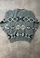 VINTAGE ABSTRACT KNITTED JUMPER PATTERNED GRANDAD SWEATER