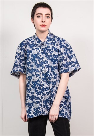 VINTAGE 90'S BLUE ABSTRACT OVERSIZED SHORT SLEEVE SHIRT