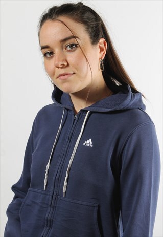 VINTAGE ADIDAS HOODIE BLUE W/ WHITE SPELL OUT LOGO