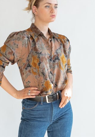 VINTAGE 80S LONG SLEEVE SHIRT IN SHINNY BROWN