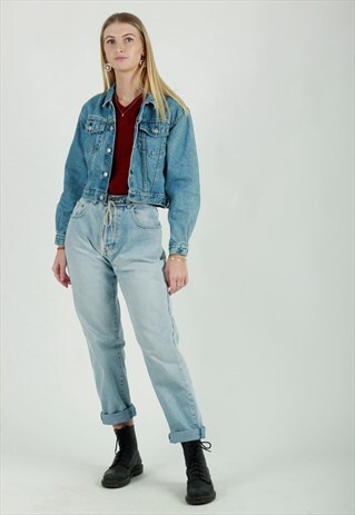 VINTAGE 80S LEVI'S RED TAB CROPPED BLUE DENIM JACKET LEVI