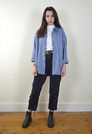90S VINTAGE BLUE LONG SLEEVE FLANNEL SHIRT