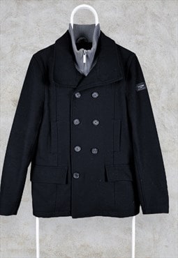 Calvin Klein Jeans Wool Pea Coat Black Double Breasted Small